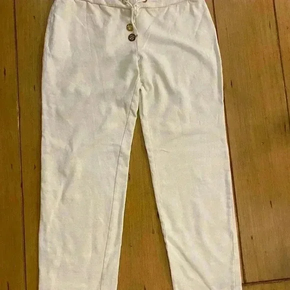 Tory Burch Women’s French Terry Cotton Sweat Pants Draw String white Small NWOT